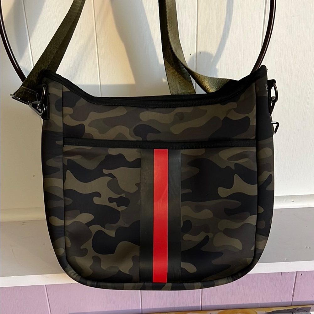 HAUTE SHORE Green and Red Camouflage Messenger Bag with extra strap
